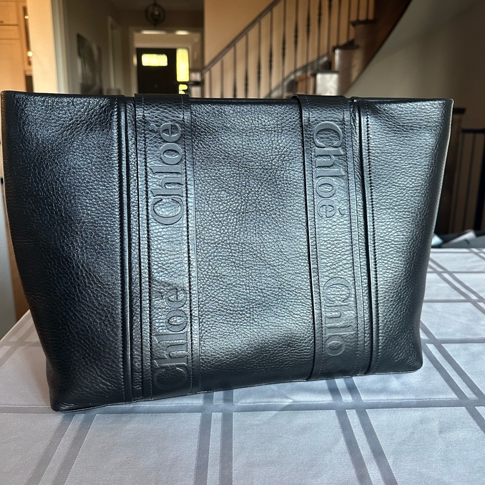 Authentic CHLOE Woody Tote in Black Leather
